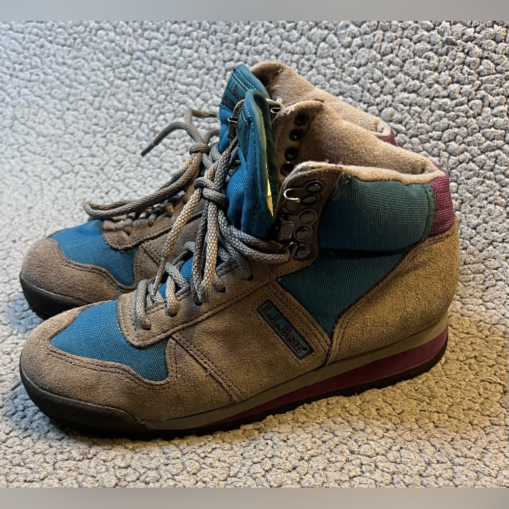 Vintage L.L Bean Suede Hiking Boots Womens Size 7 Gray And Purple